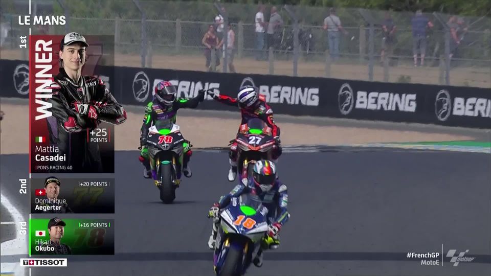 GP di Francia, MotoE (#3): Casadei (ITA) vince su Aegerter (SUI) [RTS]